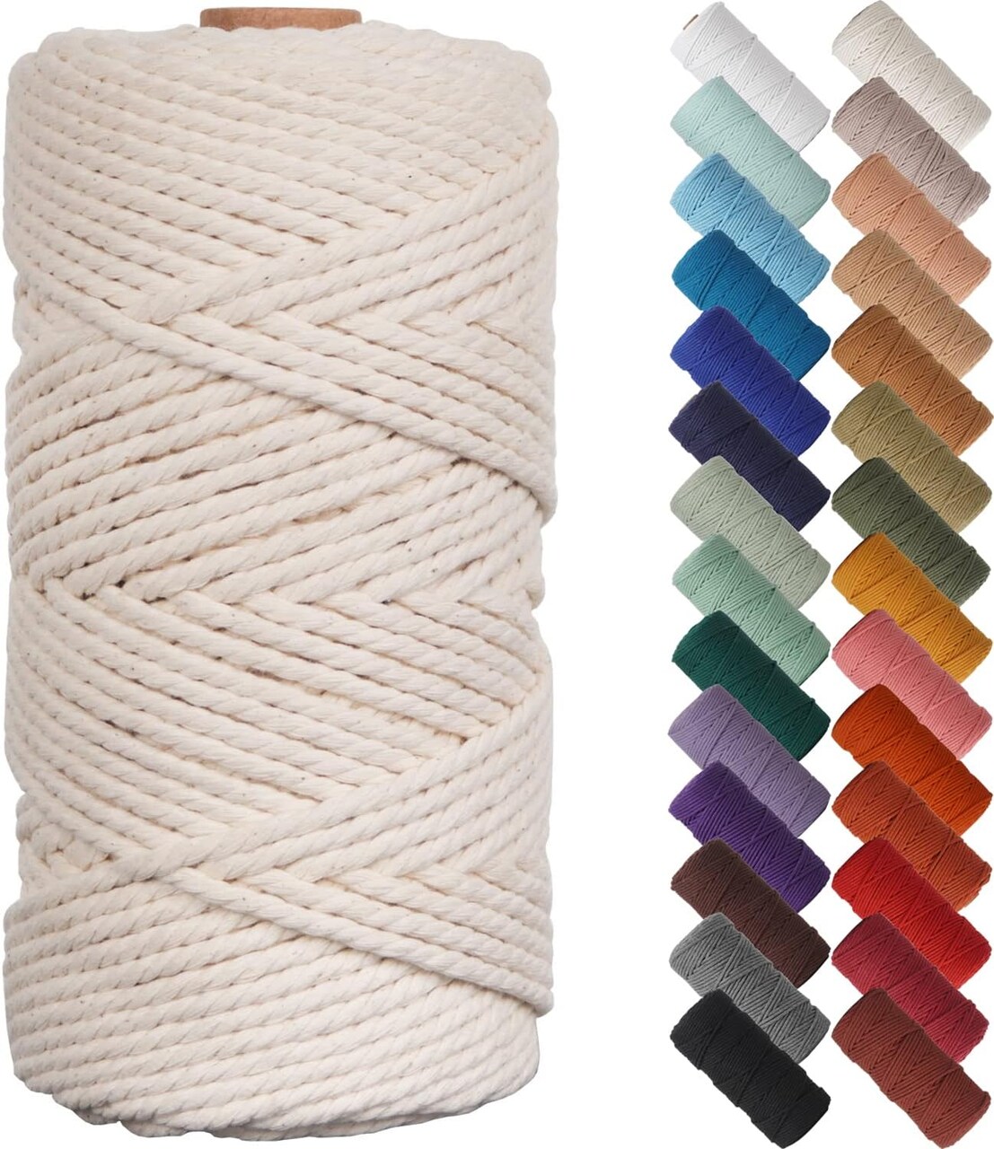 Natural Macramé Cord – 3mm x 109 Yards, Beige Cotton Rope for Wall Hangings, Plant Hangers, Christmas Crafts, and Knitting